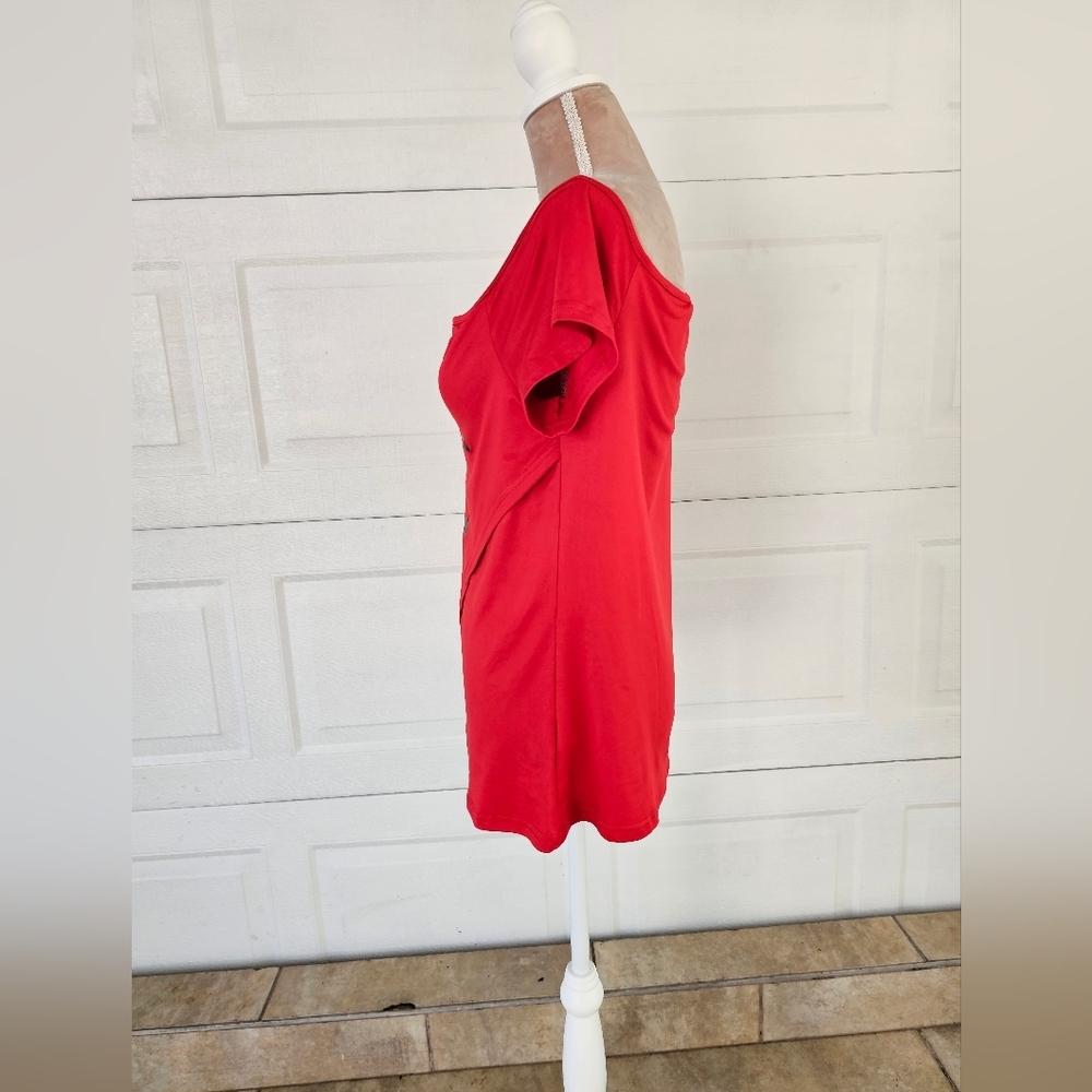 Faith Graphic Red Off Shoulder Tunic Top XL | Christian Aesthetic Boho Casual - Picture 3 of 14